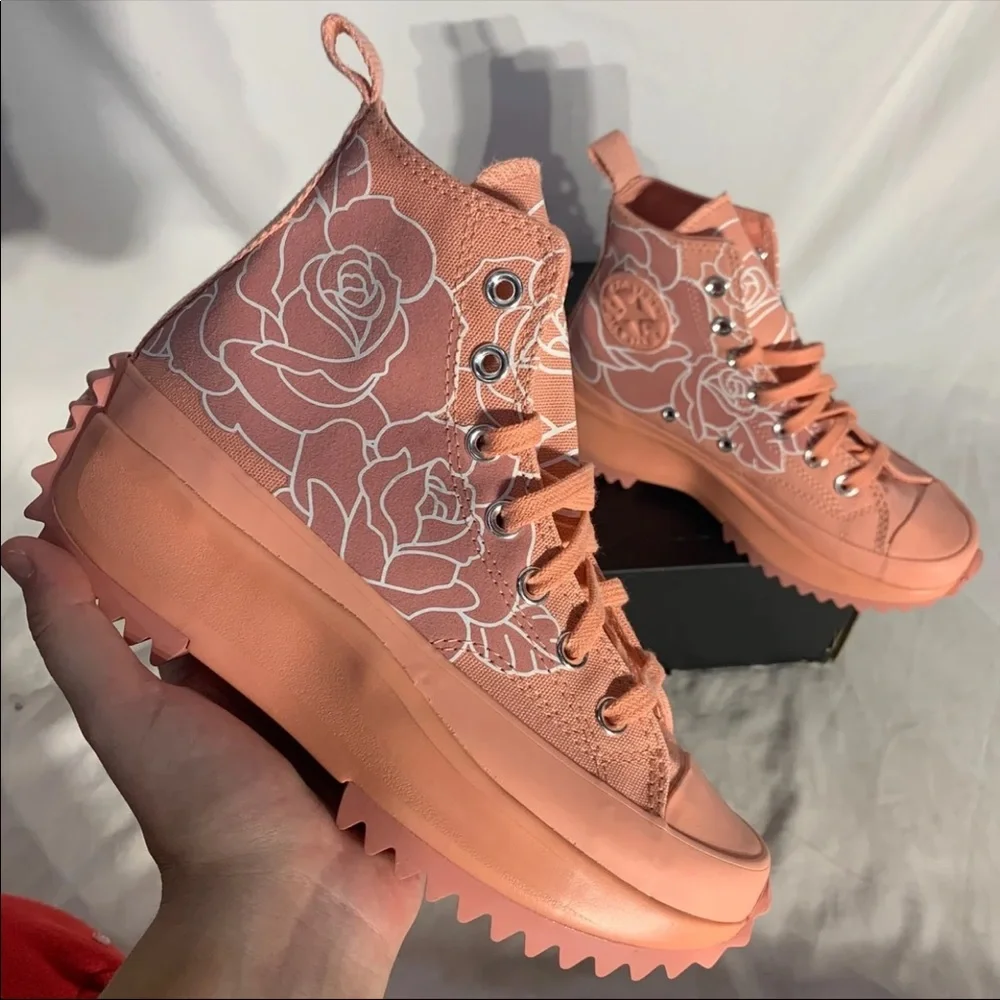 Converse Run Star Hike Platform‎ Natasha Cloud Floral Roses Hugh Top Shoes - New